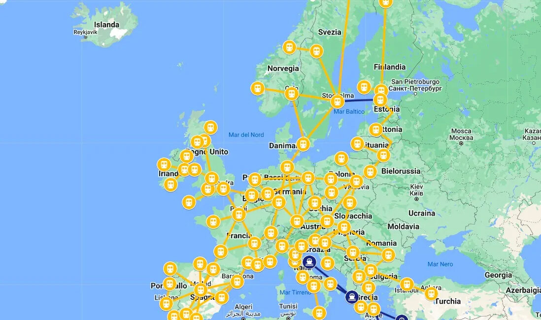 Mappa con i collegamenti Interrail
